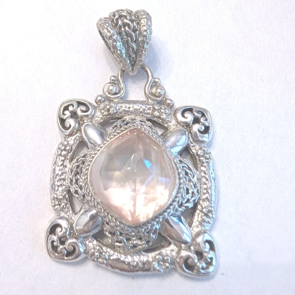 Sarda Sterling Silver 925 Rose Quartz Filigree Pendant